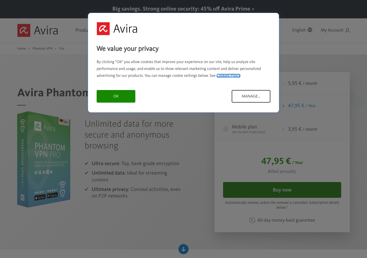 Avira Phantom VPN Pro - Best VPN Windows Free